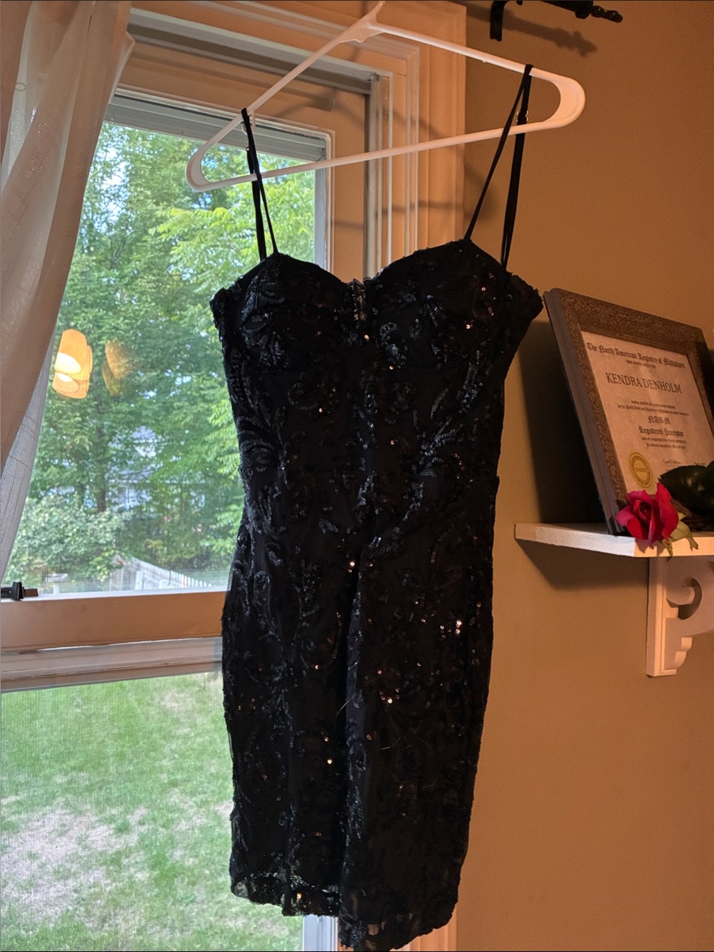 Windsor Black Sequin Lace Spaghetti-Strap Mini Dress